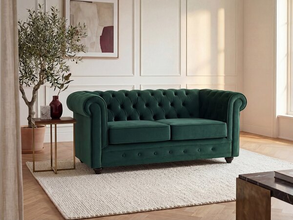 Divano 2 posti in Velluto Verde - CHESTERFIELD