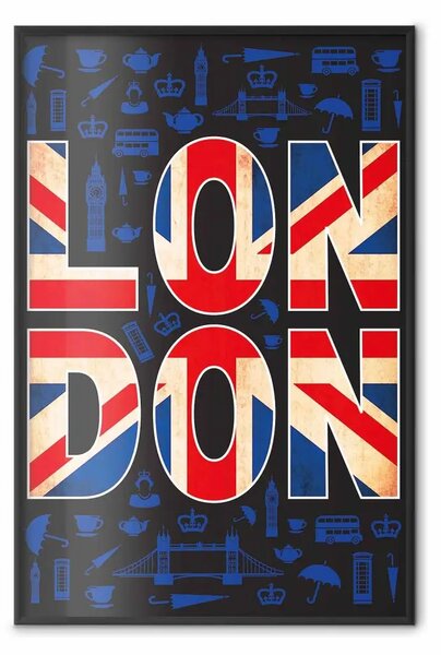 Poster: Città cultura - scritta bandiera UK su sfondo icone