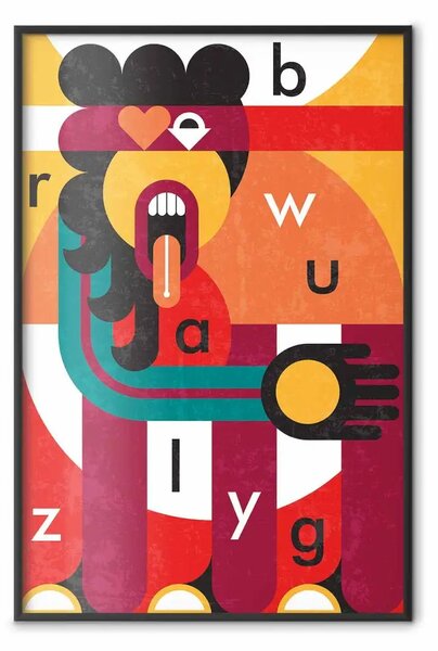 Poster: Arte del design - figura astratta e lettere disposte casualmente