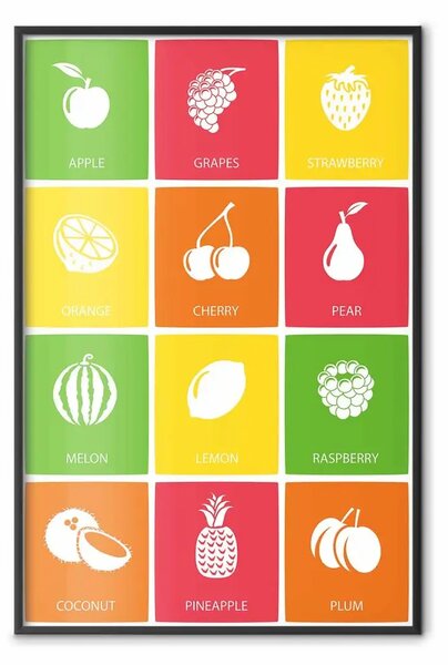 Poster: Frutti colorati - lavagna con quadrati colorati e grafica di frutta
