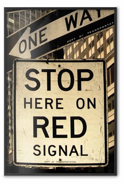 Poster: Segnaletica stradale - scritte inglese su segnali su sfondo città
