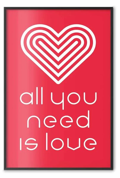 Poster: Amiamoci - cuore a strisce e scritte in inglese su sfondo rosso