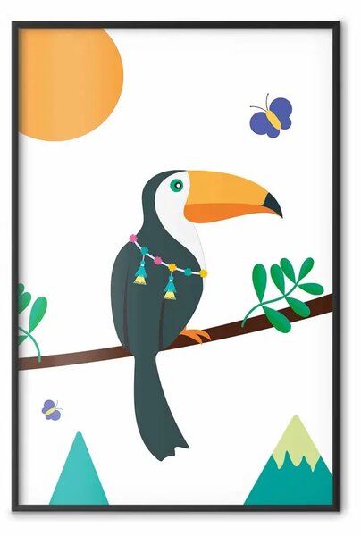 Poster: Bramoso bradipo - animale divertente su albero con collana colorata