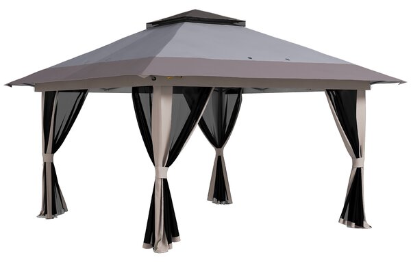 Outsunny Tenda Pieghevole Pop-up con Altezza Regolabile Protezione UV50+ Doppio Tetto e Zanzariere 4x4x2,8 m Grigio Chiaro | Aosom Italy