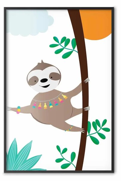 Poster: Tucano e farfalle - pappagallo divertente collana colorata su sfondo bianco