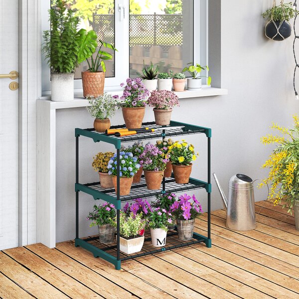 Outsunny Portavasi a 3 livelli, 72 cm alto, portavasi per interno ed esterno, scaffale in acciaio, Verde scuro | Aosom Italy