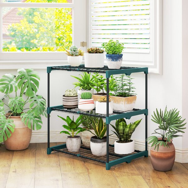 Outsunny Portavasi a 3 livelli, 72 cm alto, portavasi per interno ed esterno, scaffale in acciaio, Verde scuro | Aosom Italy