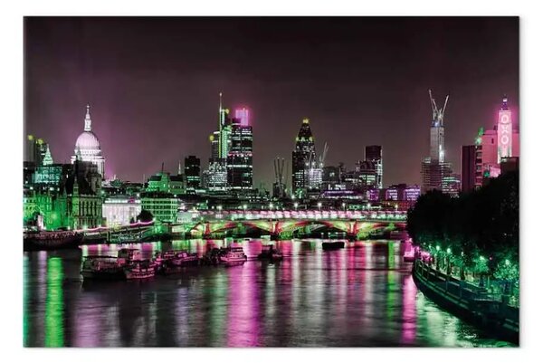 Quadro contemporaneo Ponte sopra il Tamigi - Londra di notte con la Cattedrale di San Paolo