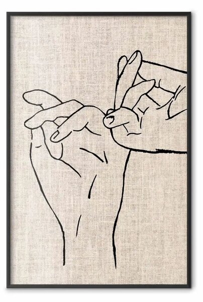 Poster: Sempre insieme - line art astratta di mani su texture tessile chiara