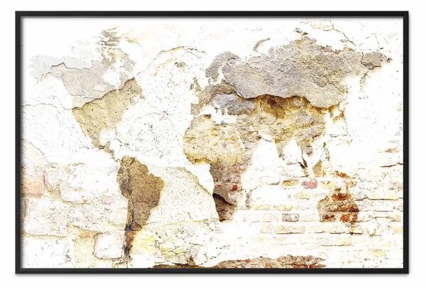 Poster: Colora il mio mondo - mappa del mondo su texture di mattoni rovinati