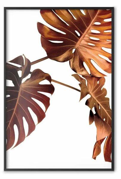 Poster: Giardino dorato - foglie tropicali color rame su sfondo bianco