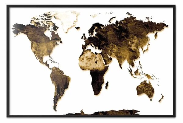 Poster: Il mio mondo - mappa del mondo con continenti marroni su sfondo bianco