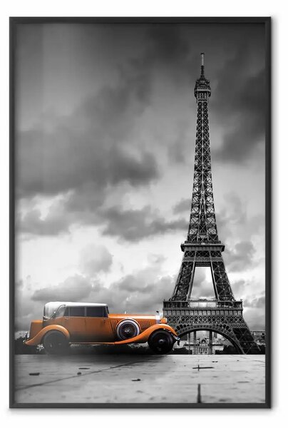 Poster: Auto arancione - veicolo con Torre Eiffel