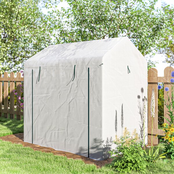Outsunny Serra da giardino in PE, serra da balcone, telo rinforzato 135 g/m², telaio in acciaio, porta con zip, 200 x 140 x 200 cm, bianco | Aosom Italy