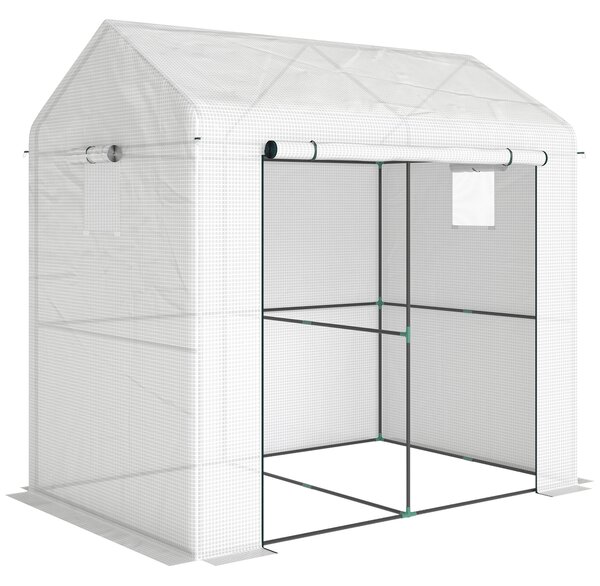 Outsunny Serra da giardino in PE, serra da balcone, telo rinforzato 135 g/m², telaio in acciaio, porta con zip, 200 x 140 x 200 cm, bianco | Aosom Italy