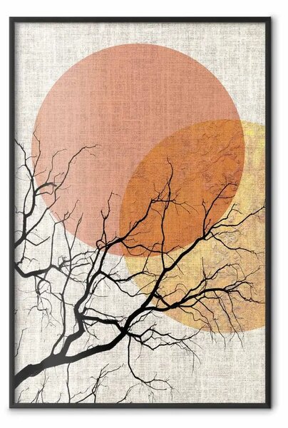 Poster: Doppia luna - astrazione di albero e luna su texture tessile