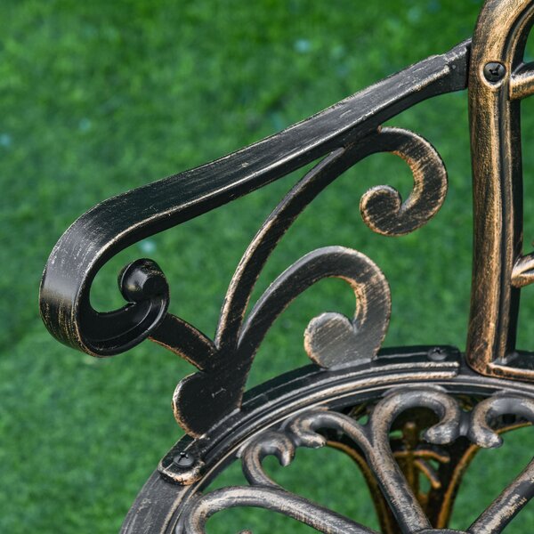 Outsunny Panchina da giardino 2 posti in metallo, panchina in stile retrò, panchina da parco con motivo floreale 100 x 54 x 78 cm, Bronzo | Aosom Italy