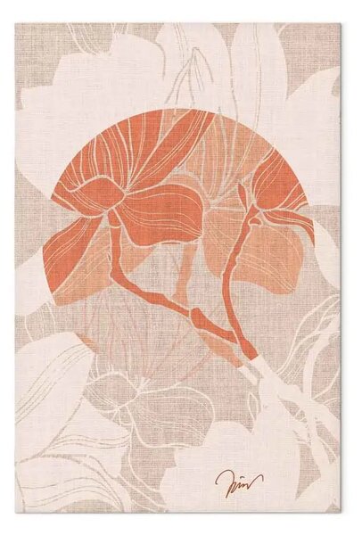 Quadro su tela Magnolia - grafica con un fiore arancione in stile japandi