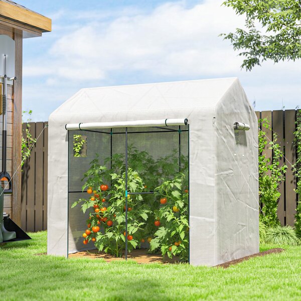 Outsunny Serra da giardino in PE, serra da balcone, telo rinforzato 135 g/m², telaio in acciaio, porta con zip, 200 x 140 x 200 cm, bianco | Aosom Italy
