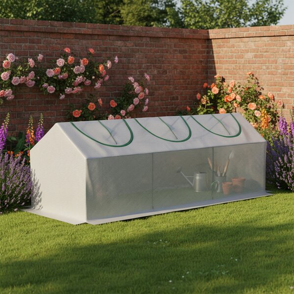 Outsunny Serra da giardino mini serra 3 finestre arrotolabili copertura in PE ad alta densità 140 g/m² 180 x 60 x 60 cm bianco | Aosom Italy