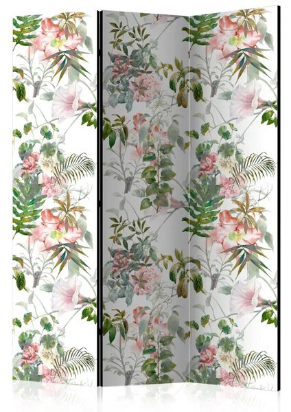 Paravento design Bellissimo giardino - motivo tropicale di fiori rosa