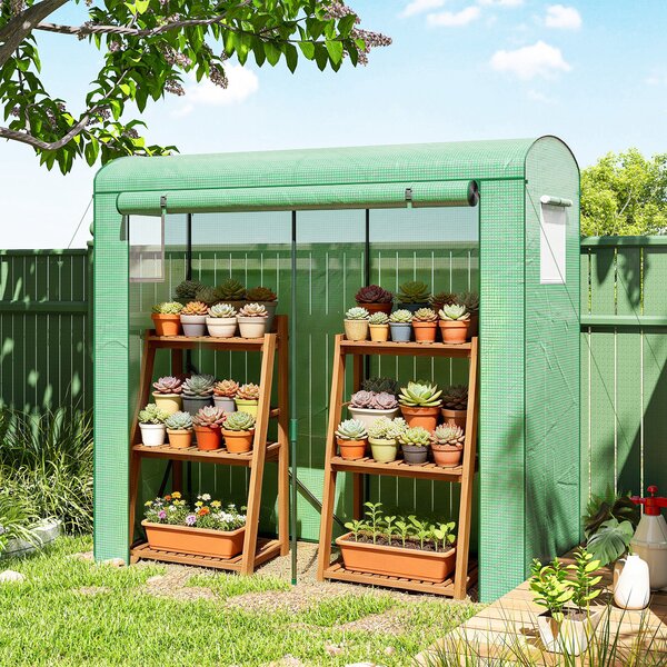 Outsunny Serra con finestre a rete e porta avvolgibile, serra in telo con struttura in acciaio 200 x 75 x 188 cm Verde | Aosom Italy