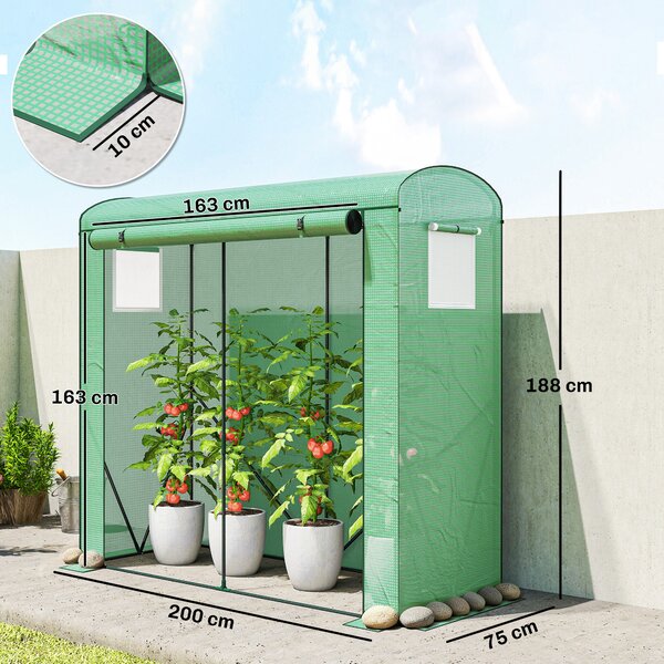 Outsunny Serra con finestre a rete e porta avvolgibile, serra in telo con struttura in acciaio 200 x 75 x 188 cm Verde | Aosom Italy