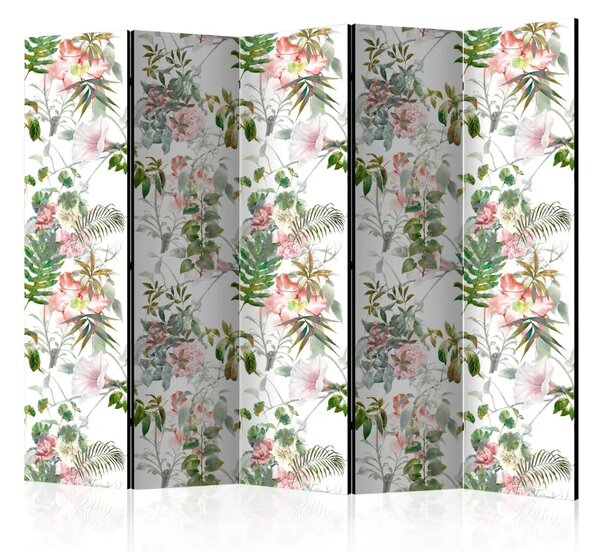 Paravento Bellissimo giardino II - motivo tropicale di fiori e foglie