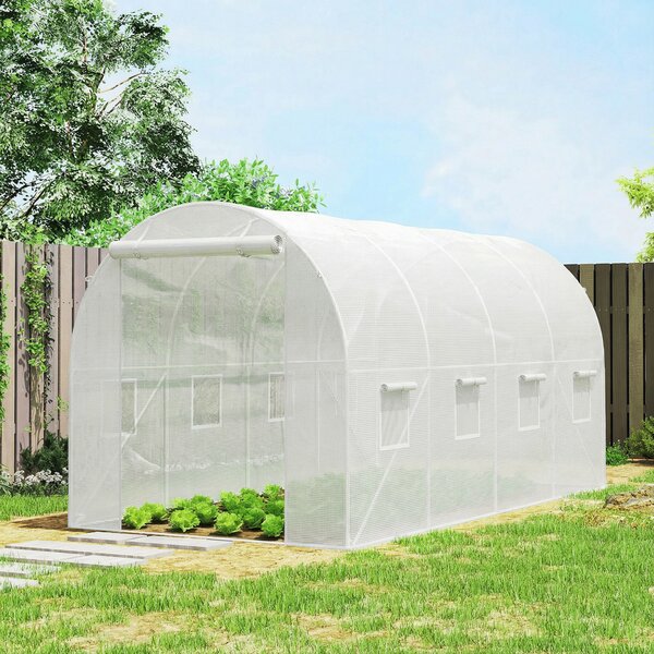 Outsunny Telo per serra 4 x 2 m, impermeabile, con porta, 8 finestre, protezione UV, resistente allo strappo Polietilene Bianco | Aosom Italy