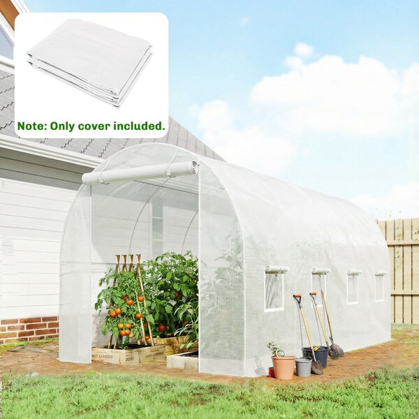 Outsunny Telo per serra 4 x 2 m, impermeabile, con porta, 8 finestre, protezione UV, resistente allo strappo Polietilene Bianco | Aosom Italy
