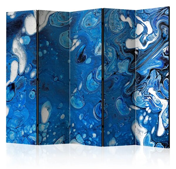 Paravento design Fiume di blu II - astratto artistico blu