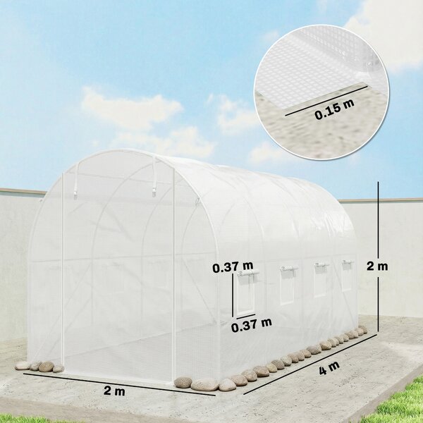 Outsunny Telo per serra 4 x 2 m, impermeabile, con porta, 8 finestre, protezione UV, resistente allo strappo Polietilene Bianco | Aosom Italy