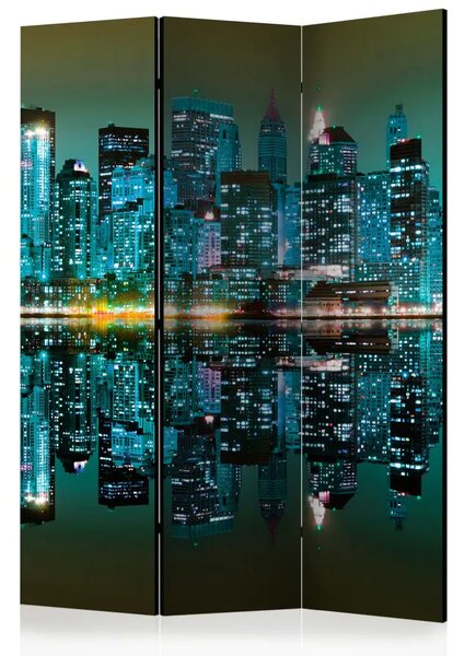 Paravento design Riflessi dorati - NYC - panorama cittadino di notte