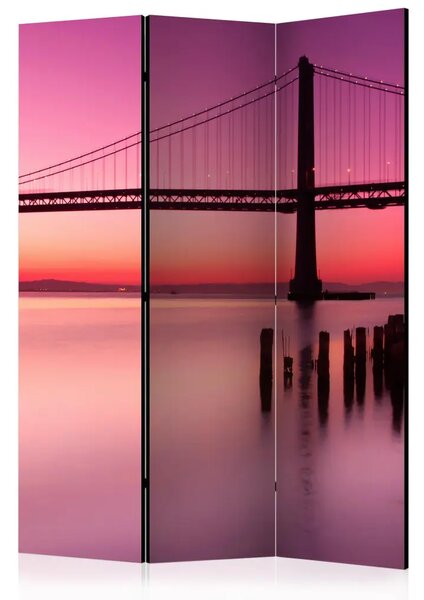 Paravento separè Sera viola - pittoresco tramonto sopra un ponte