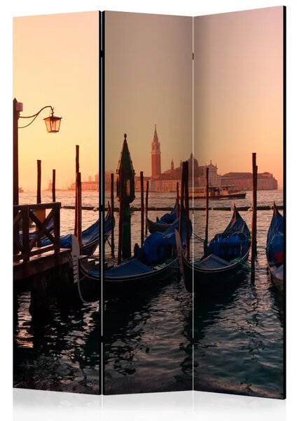 Paravento separè Gondola verso l'ignoto - gondole veneziane e tramonto