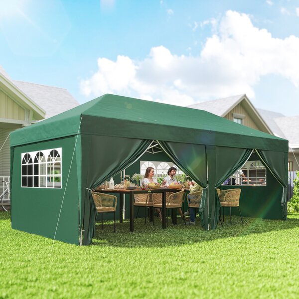 Outsunny Gazebo ca. 6x3 m, stabile, resistente all'inverno, pop-up pieghevole con finestra, porta con zip e pannelli laterali, protezione UV | Aosom Italy