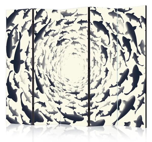 Paravento design Vortice di pesci II - animali marini su sfondo chiaro