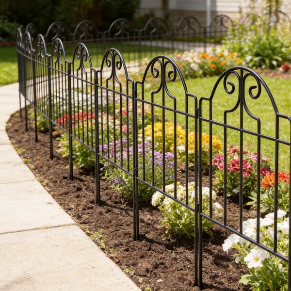Outsunny Set di 4 Recinzioni da Giardino Metalliche 125x57 cm con Design Ad Arco Resistenti Facili da Installare per Patio Prato Nero | Aosom Italy