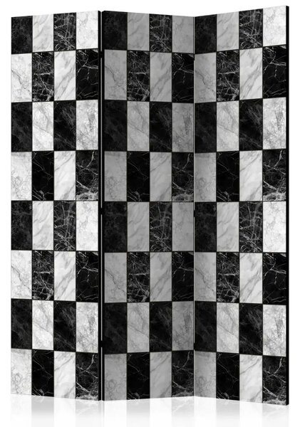 Paravento separè Scacchiera - motivo geometrico in bianco e nero su marmo