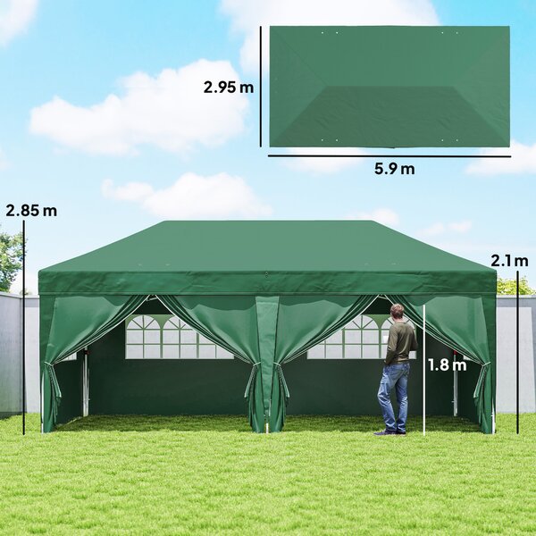 Outsunny Gazebo ca. 6x3 m, stabile, resistente all'inverno, pop-up pieghevole con finestra, porta con zip e pannelli laterali, protezione UV | Aosom Italy