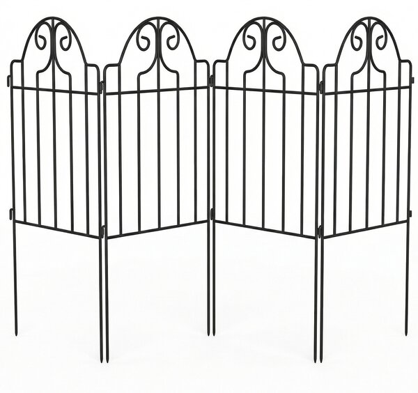 Outsunny Set di 4 Recinzioni da Giardino Metalliche 125x57 cm con Design Ad Arco Resistenti Facili da Installare per Patio Prato Nero | Aosom Italy