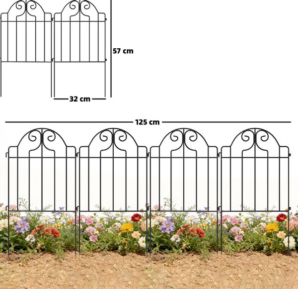 Outsunny Set di 4 Recinzioni da Giardino Metalliche 125x57 cm con Design Ad Arco Resistenti Facili da Installare per Patio Prato Nero | Aosom Italy