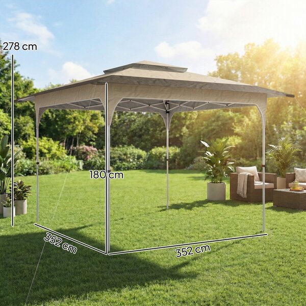 Outsunny Tenda Pieghevole 3,5x3,5 m Pop-up con Altezza Regolabile 3 Livelli Doppio Tetto Chiusura Centrale e Borsa UPF50+ Cachi | Aosom Italy