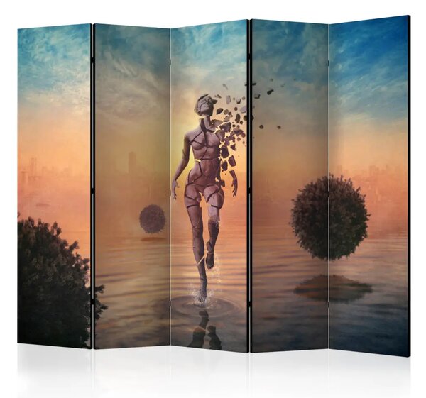 Paravento design Passeggiata sull'acqua II - astratto con figura femminile