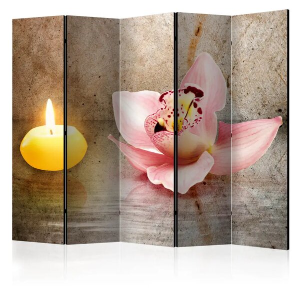 Paravento design Serata romantica II - orchidea rosa su sfondo beige