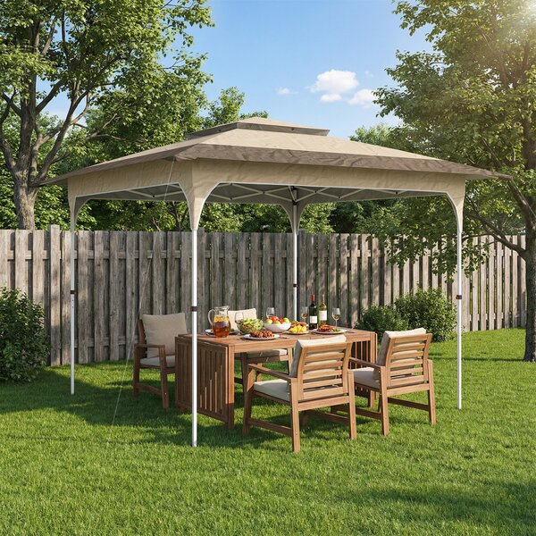 Outsunny Tenda Pieghevole 3,5x3,5 m Pop-up con Altezza Regolabile 3 Livelli Doppio Tetto Chiusura Centrale e Borsa UPF50+ Cachi | Aosom Italy