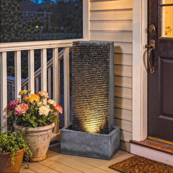 Outsunny Fontana a 2 livelli da giardino con illuminazione LED, pompa, effetto granito 37,5 x 22 x 80 cm | Aosom Italy