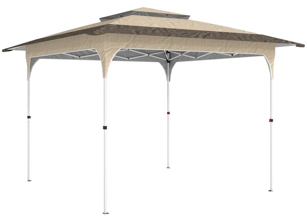 Outsunny Tenda Pieghevole 3,5x3,5 m Pop-up con Altezza Regolabile 3 Livelli Doppio Tetto Chiusura Centrale e Borsa UPF50+ Cachi | Aosom Italy