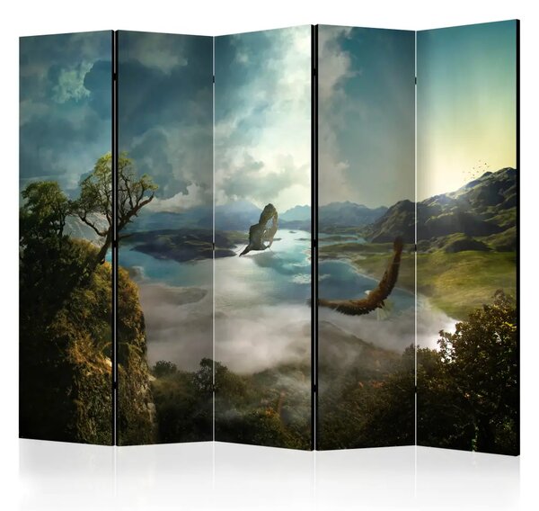 Paravento design Volo sul lago II - vista degli uccelli sopra le montagne