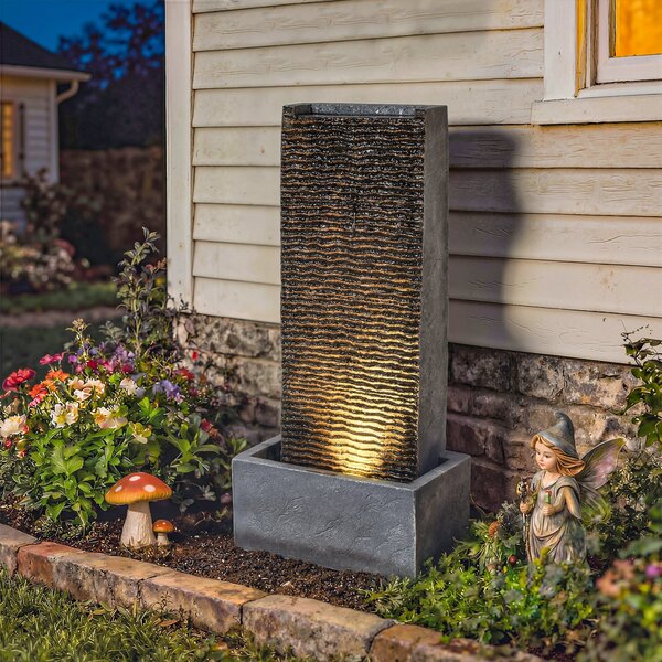 Outsunny Fontana a 2 livelli da giardino con illuminazione LED, pompa, effetto granito 37,5 x 22 x 80 cm | Aosom Italy